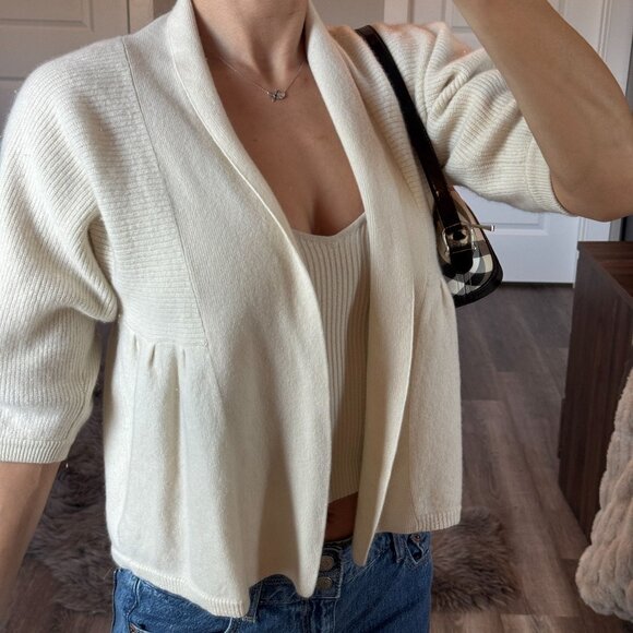 Sutton Cashmere Cardigan Ivory Open Front Soft Luxury Jacket Soft Girl Coquette - Picture 2 of 8